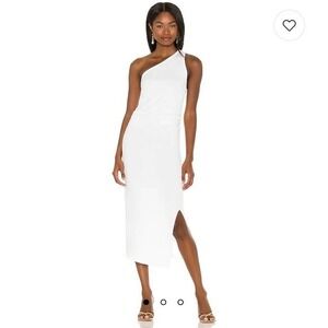 LNA RIBBED RUCHED BODYCON MIDI DRESS WHITE